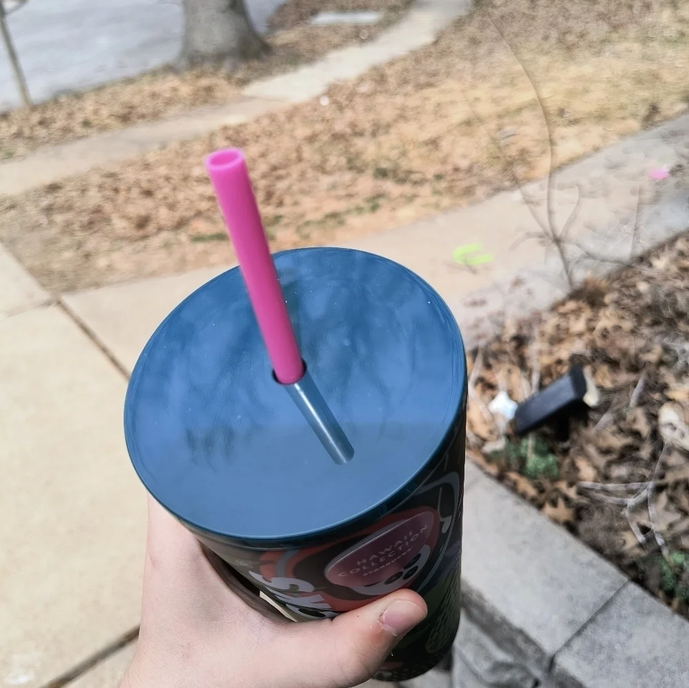 Starbucks Palm Leaf Tropical Fruit 24oz Stainless Steel Tumbler with Pink Straw